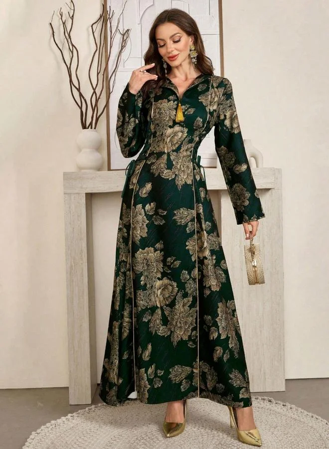 تايك تو جلابية بطبعة زهور وأربطة جانبية